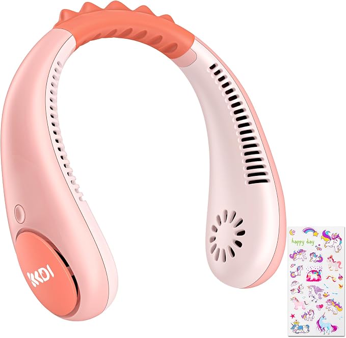 Unicorn Kids Neck Fan, Safe Bladeless Fan with Unicorn Sticker, Hands-free Portable Rechargeable Cooling Fan, 2600mAh