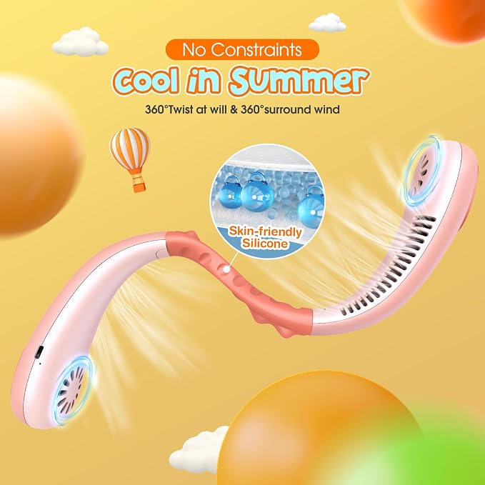 Unicorn Kids Neck Fan, Safe Bladeless Fan with Unicorn Sticker, Hands-free Portable Rechargeable Cooling Fan, 2600mAh