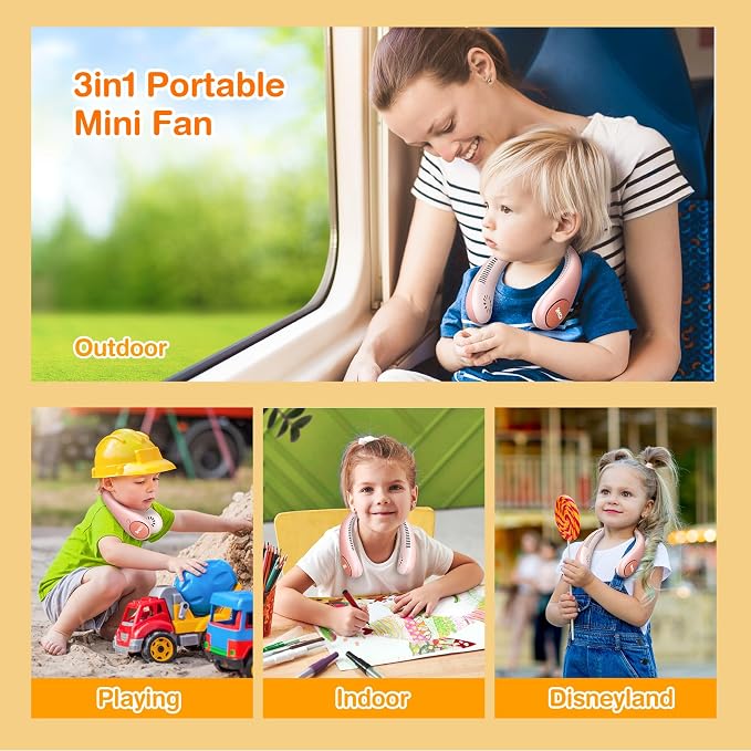 Unicorn Kids Neck Fan, Safe Bladeless Fan with Unicorn Sticker, Hands-free Portable Rechargeable Cooling Fan, 2600mAh