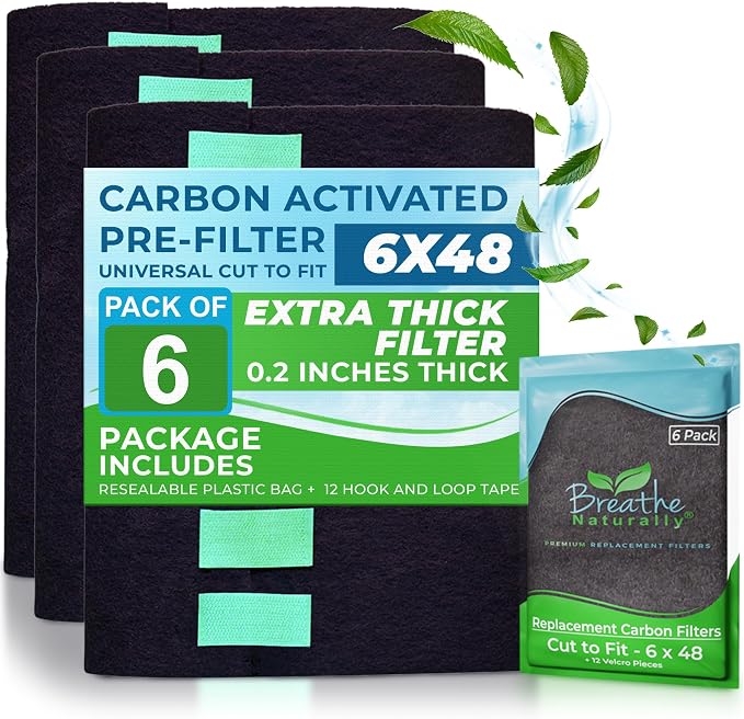 Universal 6x48 Cut-to-Fit Activated Carbon Filter (6 Pack) Charcoal Air Filter Sheet for Air Purifiers, product image