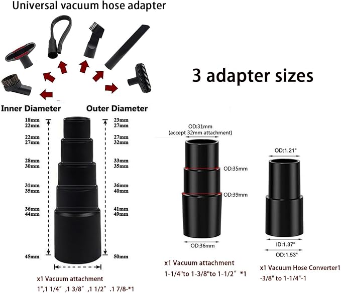 Universal Vacuum Attachments Kit - Attachments1 7/8" to 1 1/4" Vacuum Attachments Cleaners Accessories for Shop