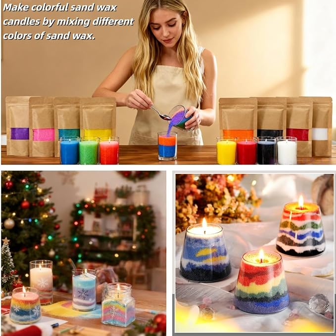 Unscented Candle Sand, 1.1LB Plant-Based Pearled Candles and 50pcs Wicks, Refillable Sand Candles with Wicks Kit for DIY