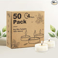 Unscented Soy Tea Lights Candles 50 Pack Bulk, 4 Hours Long Burning White Tea Lights,Non-Paraffin, Smokeless, Mini Tealight