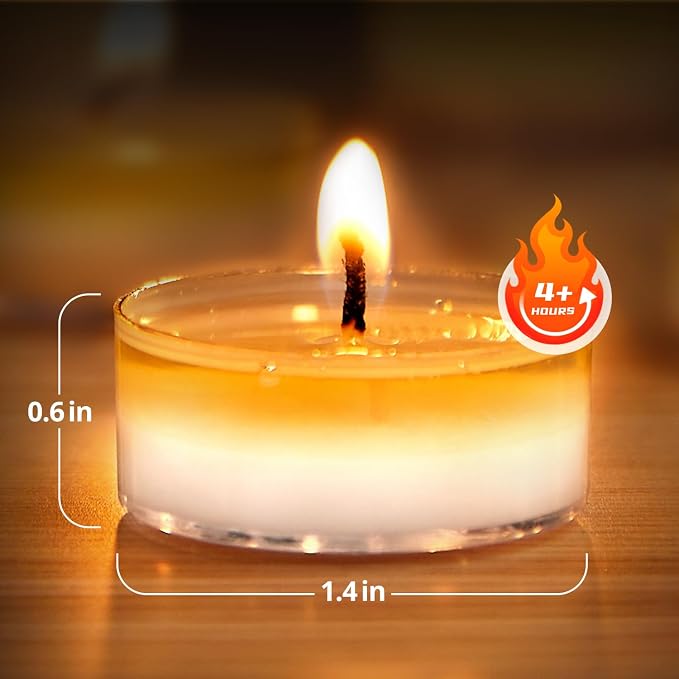 Unscented Soy Tea Lights Candles 50 Pack Bulk, 4 Hours Long Burning White Tea Lights,Non-Paraffin, Smokeless, Mini Tealight