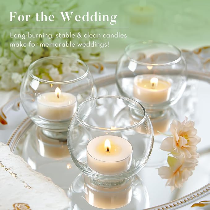 Unscented Soy Tea Lights Candles 50 Pack Bulk, 4 Hours Long Burning White Tea Lights,Non-Paraffin, Smokeless, Mini Tealight