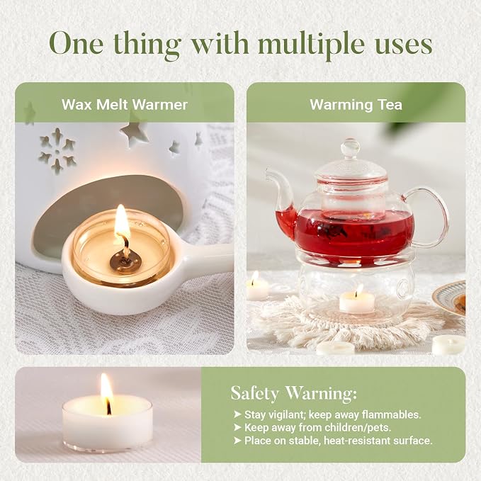 Unscented Soy Tea Lights Candles 50 Pack Bulk, 4 Hours Long Burning White Tea Lights,Non-Paraffin, Smokeless, Mini Tealight