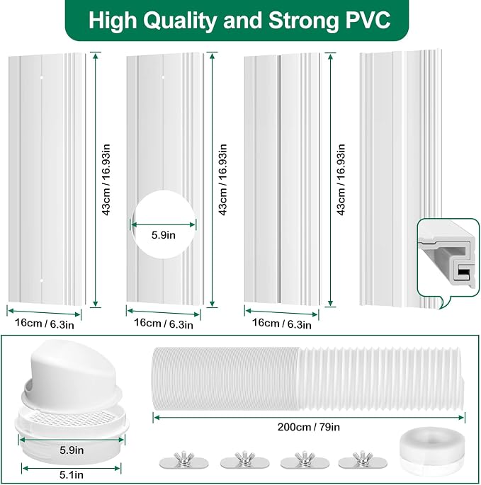 Upgrade Portable Air Conditioner Window Kit with 5.9Inch Exhaust Hose,Portable Air Conditioner Window Vent kit, AC Exhaust