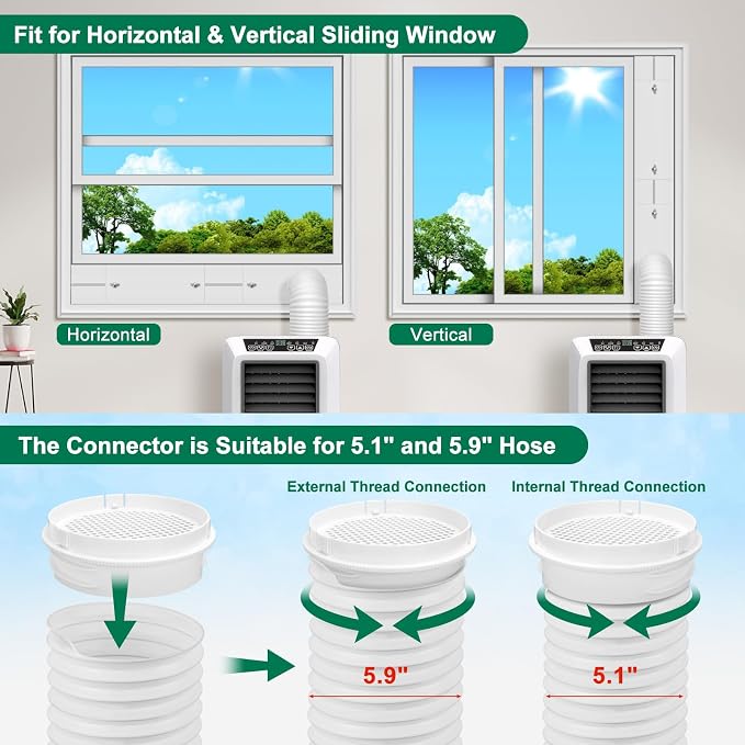 Upgrade Portable Air Conditioner Window Kit with 5.9Inch Exhaust Hose,Portable Air Conditioner Window Vent kit, AC Exhaust