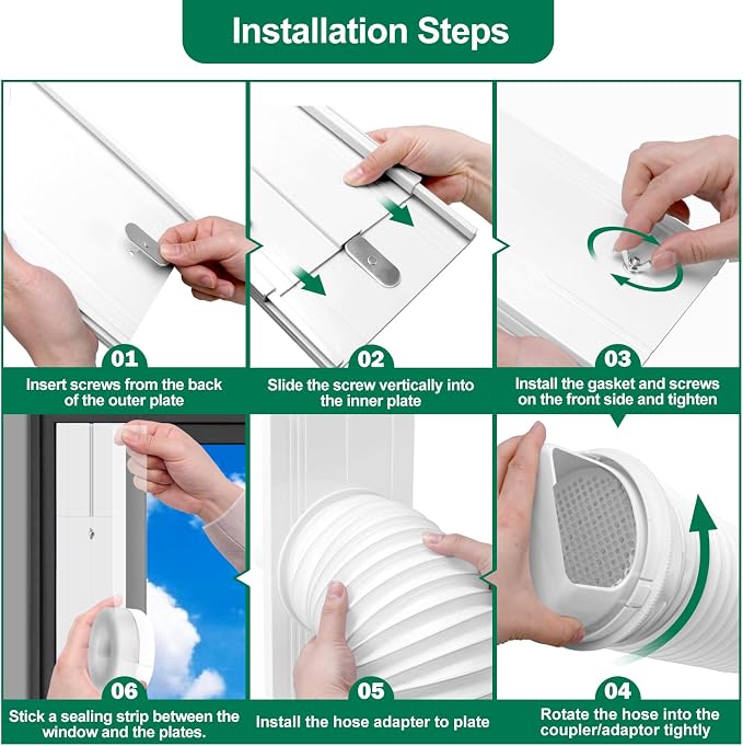 Upgrade Portable Air Conditioner Window Kit with 5.9Inch Exhaust Hose,Portable Air Conditioner Window Vent kit, AC Exhaust