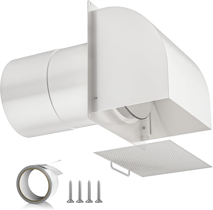 Upgraded] 6 Inch Hooded Wall Vent with Removable Mesh and Cover, Arc-Shaped 6'' Exhaust Vent Cover Cap for Kitchen Range