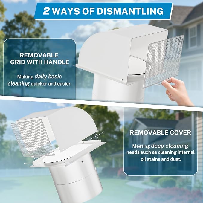 Upgraded] 6 Inch Hooded Wall Vent with Removable Mesh and Cover, Arc-Shaped 6'' Exhaust Vent Cover Cap for Kitchen Range