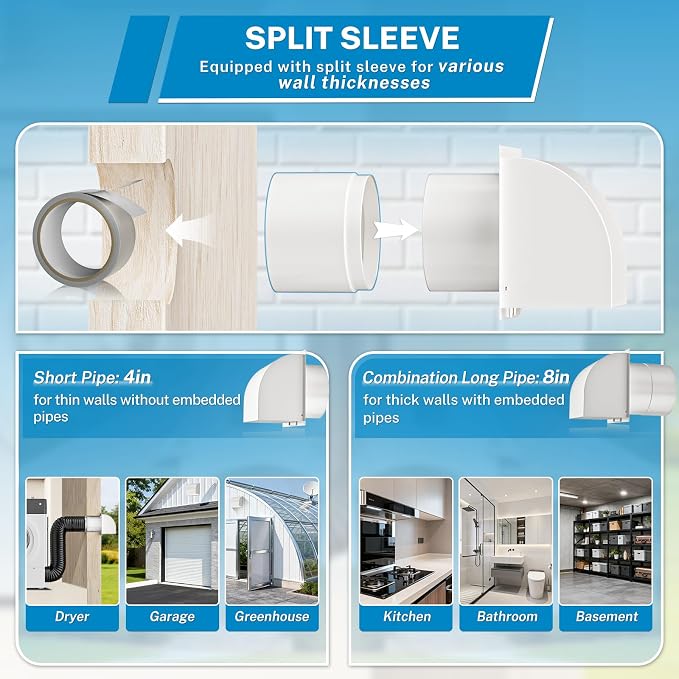 Upgraded] 6 Inch Hooded Wall Vent with Removable Mesh and Cover, Arc-Shaped 6'' Exhaust Vent Cover Cap for Kitchen Range