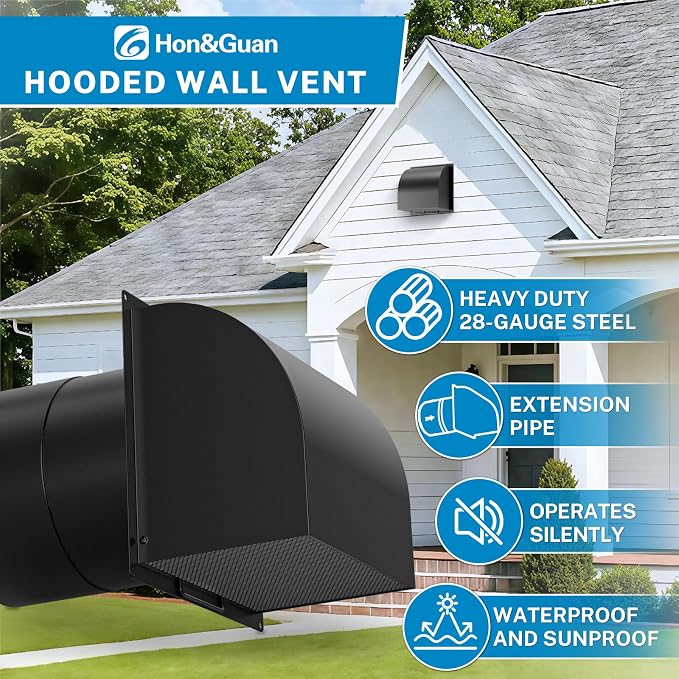 Upgraded] 8 Inch Hooded Wall Vent with Removable Cover,Arc-Shaped 8'' Exhaust Wall Vent Cover Cap for Kitchen Range