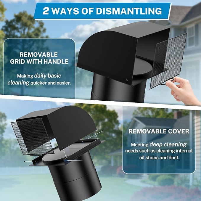 Upgraded] 8 Inch Hooded Wall Vent with Removable Cover,Arc-Shaped 8'' Exhaust Wall Vent Cover Cap for Kitchen Range