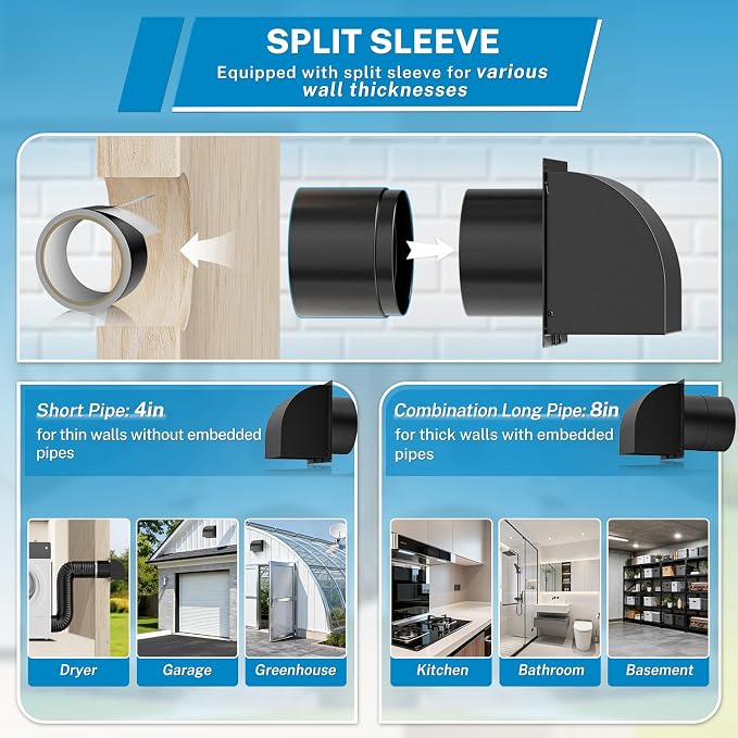 Upgraded] 8 Inch Hooded Wall Vent with Removable Cover,Arc-Shaped 8'' Exhaust Wall Vent Cover Cap for Kitchen Range