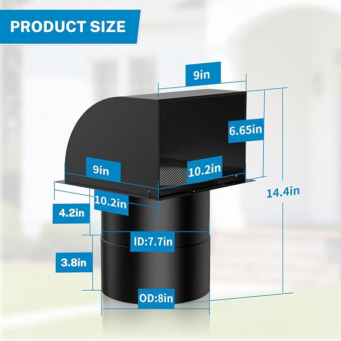 Upgraded] 8 Inch Hooded Wall Vent with Removable Cover,Arc-Shaped 8'' Exhaust Wall Vent Cover Cap for Kitchen Range