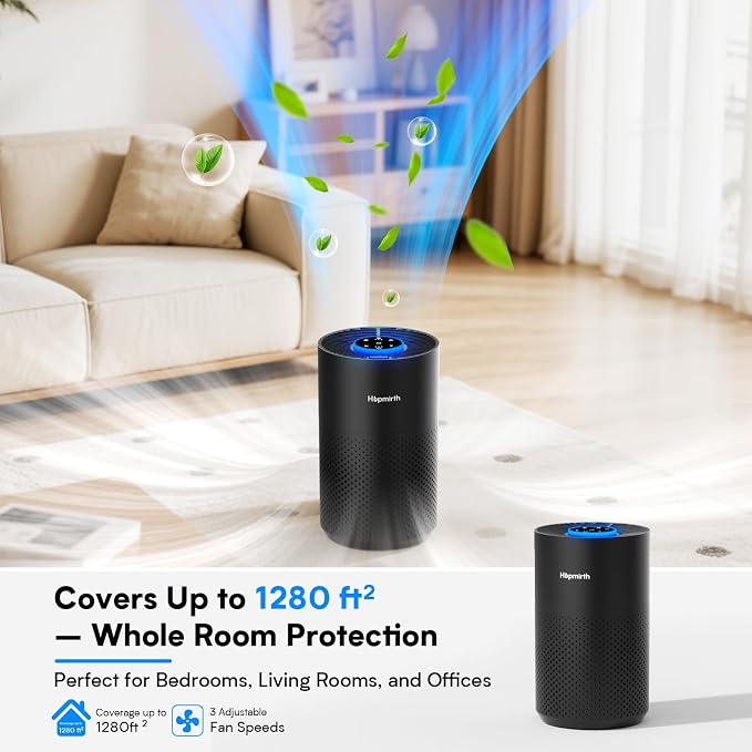 Upgraded Air Purifiers for Bedroom & Home with H14 True HEPA Filter, Covers Up to 1280ft2, 360° Air Intake, Quiet Pet Air
