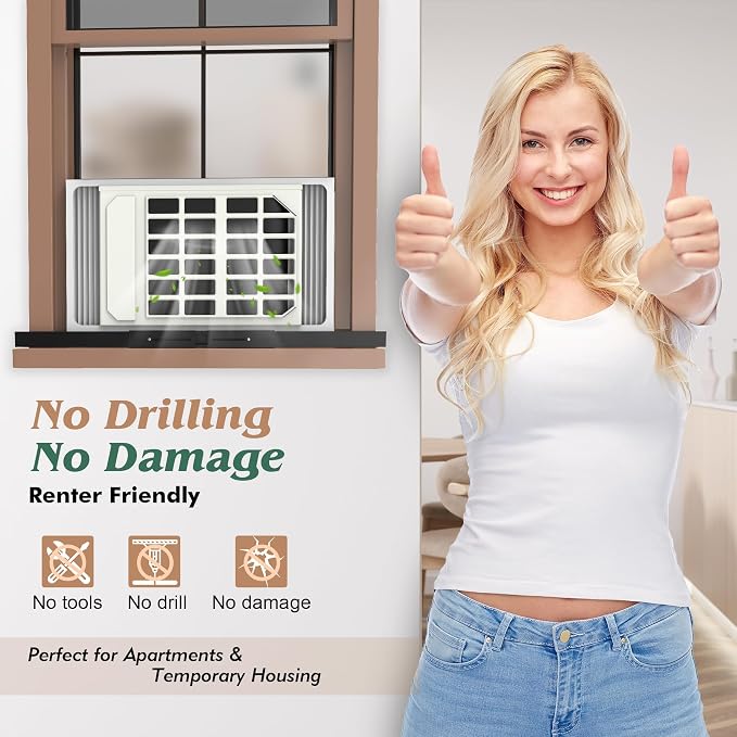Upgraded No-Drill Window AC Bracket, Adjustable Window Air Conditioner Support for Single/Double Hung Windows, Heavy-Duty