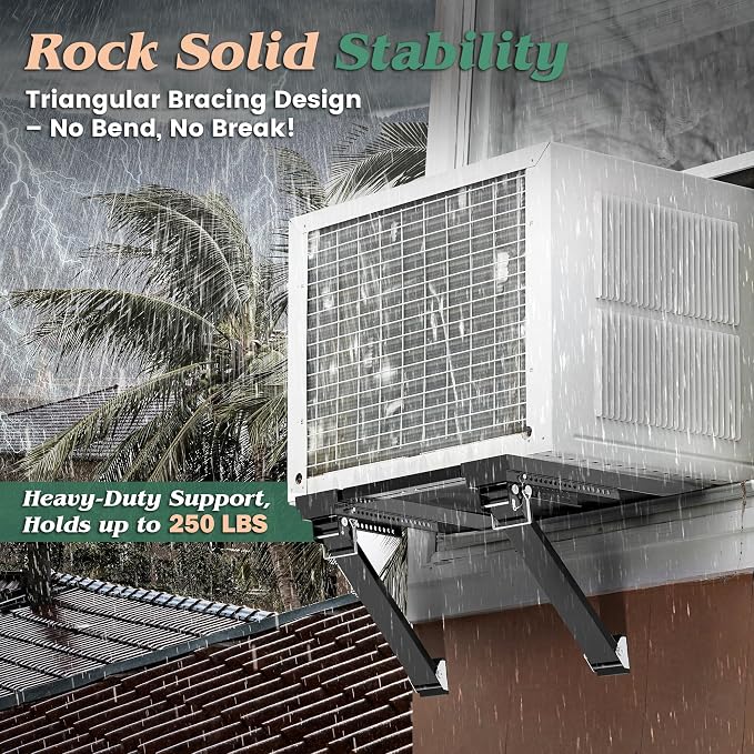 Upgraded No-Drill Window AC Bracket, Adjustable Window Air Conditioner Support for Single/Double Hung Windows, Heavy-Duty