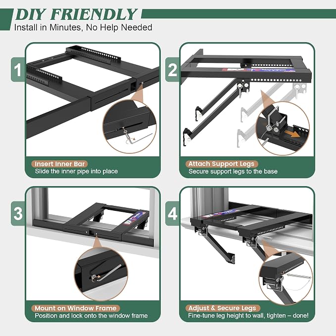 Upgraded No-Drill Window AC Bracket, Adjustable Window Air Conditioner Support for Single/Double Hung Windows, Heavy-Duty