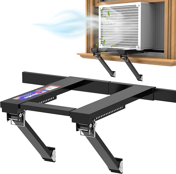 Upgraded No-Drill Window AC Bracket, Adjustable Window Air Conditioner Support for Single/Double Hung Windows, Heavy-Duty