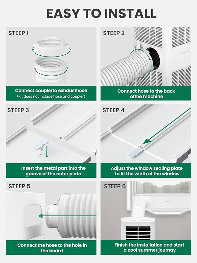 Upgraded Portable Air Conditioner Window Vent Kit, With 5.9 Exhaust Hose, 6 Slide Seal Plates, Universal Coupler, Adjustable