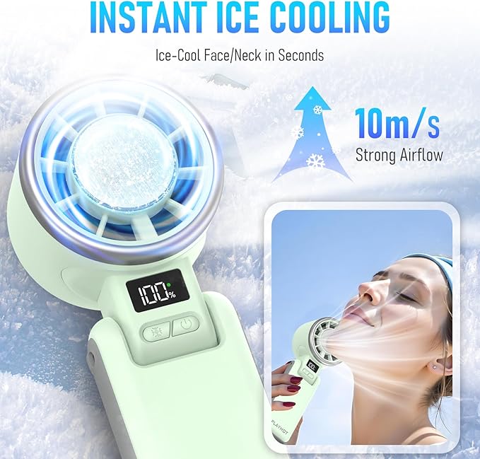 Upgraded Portable Handheld Fan with 60°F Ice Cooling, Up tp 12Hrs Hand Held Portables Fans, 5 Speed 25550RPM Powerful
