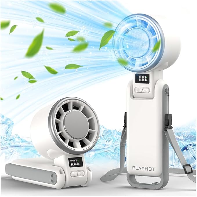 Upgraded Portable Handheld Fan with 60°F Ice Cooling, Up tp 12Hrs Personal Fans Portable Rechargeable, 5 Speed 25550RPM