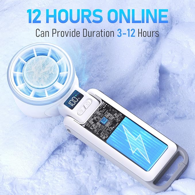 Upgraded Portable Handheld Fan with 60°F Ice Cooling, Up tp 12Hrs Personal Fans Portable Rechargeable, 5 Speed 25550RPM