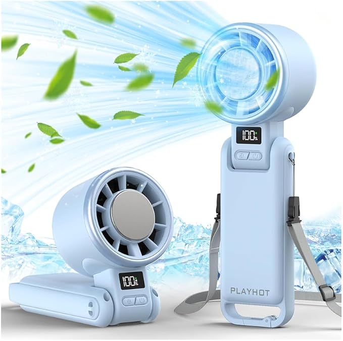 Upgraded Portable Handheld Fan with 60°F Ice Cooling, Up tp 12Hrs Personal Fans Portable Rechargeable, 5 Speed 25550RPM