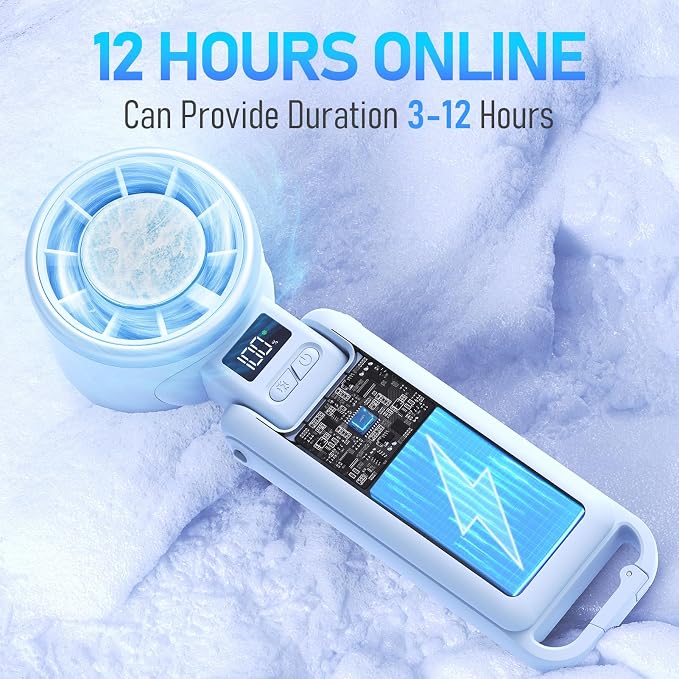 Upgraded Portable Handheld Fan with 60°F Ice Cooling, Up tp 12Hrs Personal Fans Portable Rechargeable, 5 Speed 25550RPM