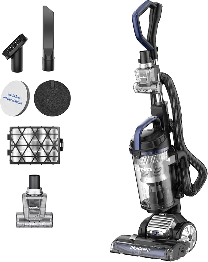 Upright Vacuum Cleaner for Carpet and Hard Floor,Powerful Vacuum with Dual Cyclone Suction,Swivel Steering,Anti-Tangle,Large