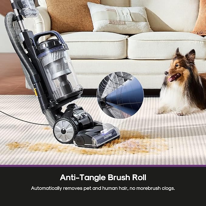 Upright Vacuum Cleaner for Carpet and Hard Floor,Powerful Vacuum with Dual Cyclone Suction,Swivel Steering,Anti-Tangle,Large