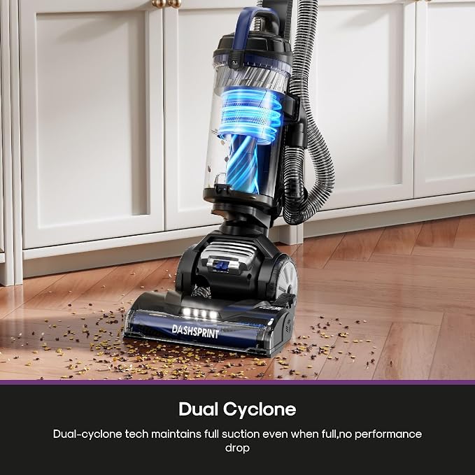 Upright Vacuum Cleaner for Carpet and Hard Floor,Powerful Vacuum with Dual Cyclone Suction,Swivel Steering,Anti-Tangle,Large
