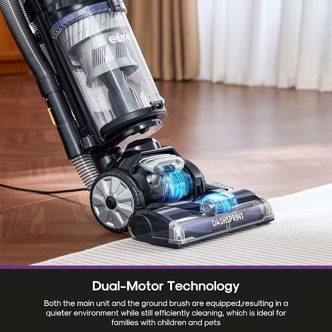 Upright Vacuum Cleaner for Carpet and Hard Floor,Powerful Vacuum with Dual Cyclone Suction,Swivel Steering,Anti-Tangle,Large