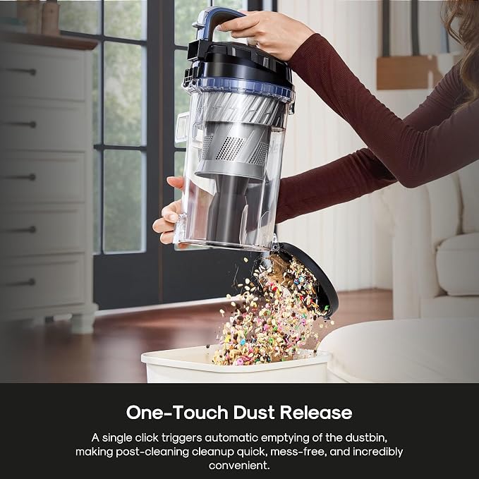 Upright Vacuum Cleaner for Carpet and Hard Floor,Powerful Vacuum with Dual Cyclone Suction,Swivel Steering,Anti-Tangle,Large