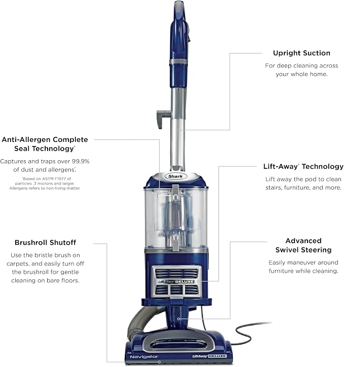 Upright Vacuum, Navigator Lift-Away Deluxe with Large Dust Cup Capacity, HEPA Filter, Swivel Steering, Upholstery Tool &
