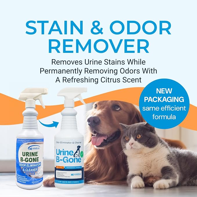 Urine B-Gone, Professional Enzyme Odor Eliminator & Pet Stain Remover, Human, Cat & Dog Urine Cleaner, Effective on Laundry
