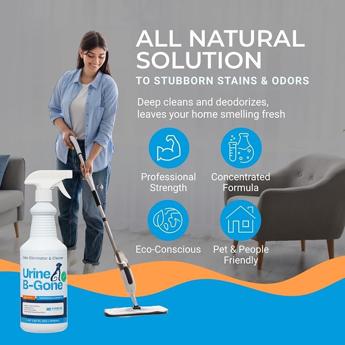 Urine B-Gone, Professional Enzyme Odor Eliminator & Pet Stain Remover, Human, Cat & Dog Urine Cleaner, Effective on Laundry