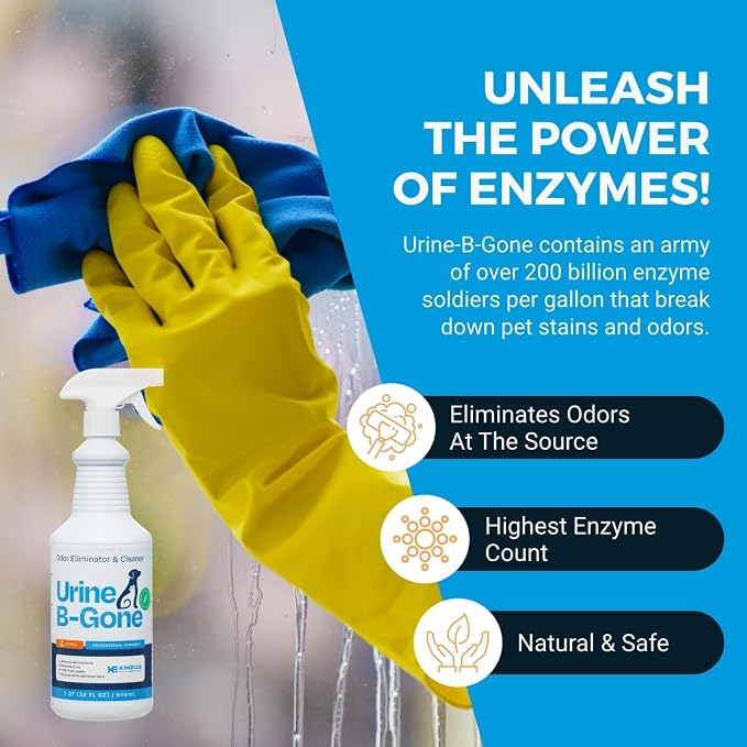Urine B-Gone, Professional Enzyme Odor Eliminator & Pet Stain Remover, Human, Cat & Dog Urine Cleaner, Effective on Laundry