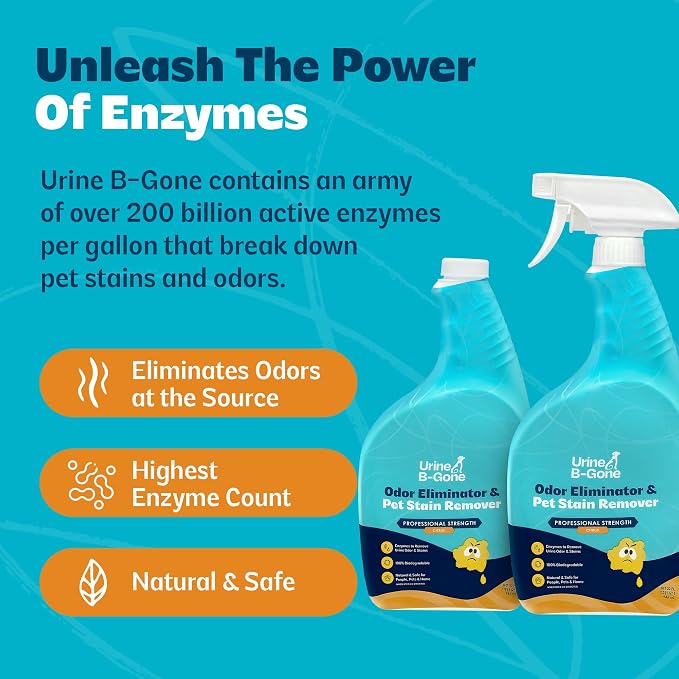 Urine B-Gone, Professional Enzyme Odor Eliminator & Pet Stain Remover, Human, Cat & Dog Urine Cleaner, Effective, alternate