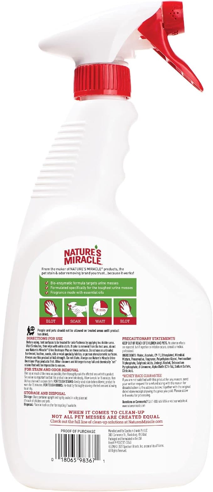 Urine Destroyer Plus Cat,32 Ounces,Unscented,Enzymatic Formula,Ready-to-Use,(Pack of 12), alternate product view 2
