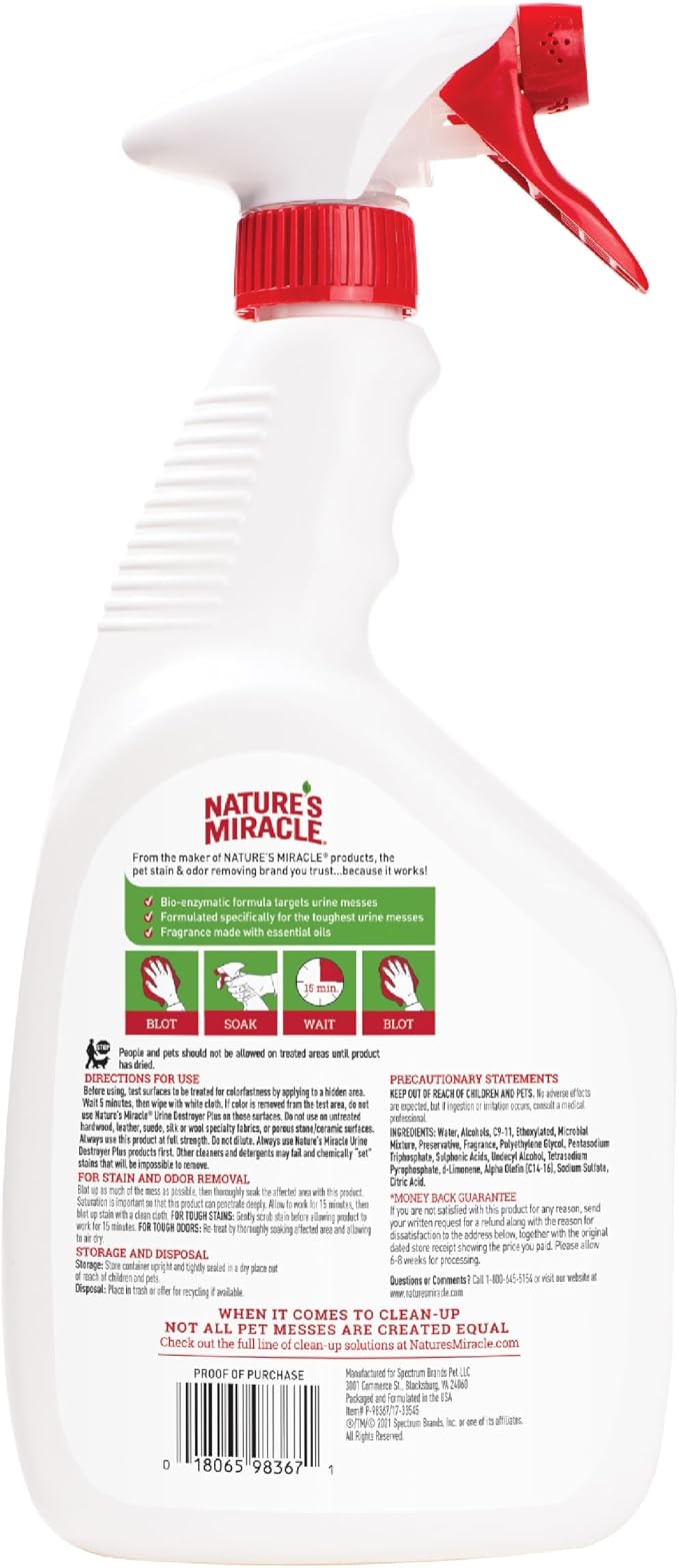 Urine Destroyer Plus Cat,32 Ounces,Unscented,Enzymatic Formula,Ready-to-Use,(Pack of 12), alternate product view 3