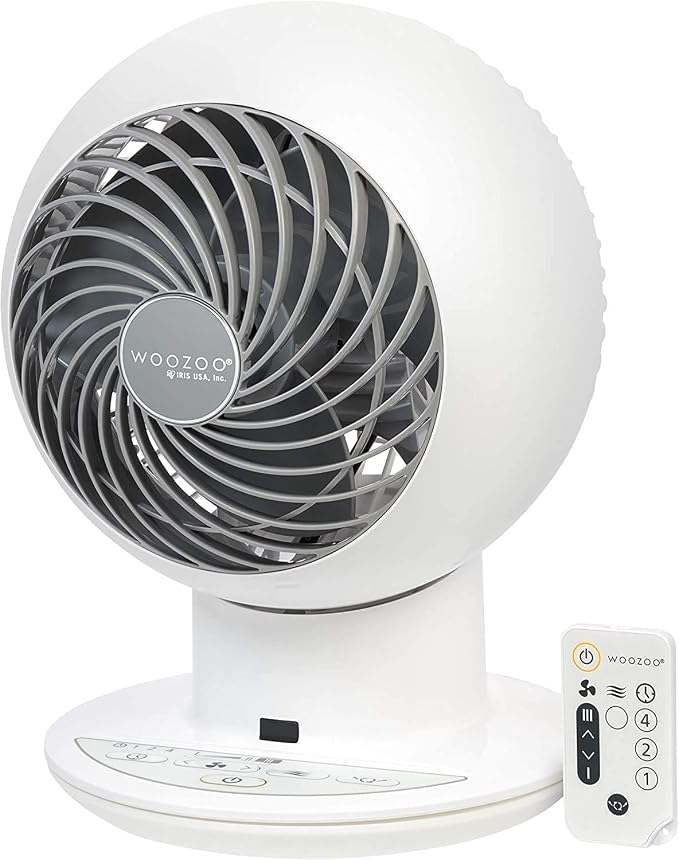 USA WOOZOO Air Circulator Fan with Remote, Oscillating, 5 Speeds, Quiet Motor, Small Fan for Bedroom, Office, Dorm, White