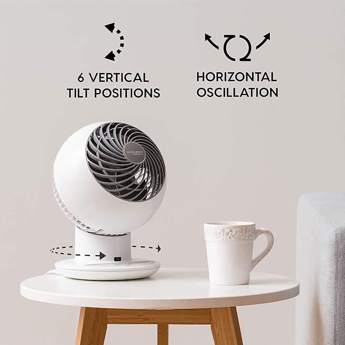 USA WOOZOO Air Circulator Fan with Remote, Oscillating, 5 Speeds, Quiet Motor, Small Fan for Bedroom, Office, Dorm, White