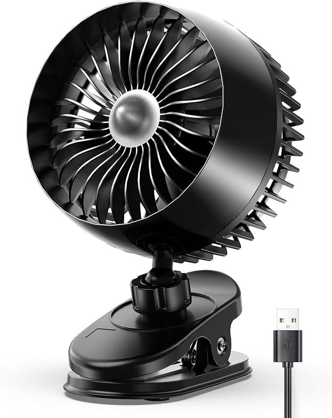 USB Clip on Fan, Strong Wind Ultra Quiet Small Desk Fan with Strong Clamp, More Than 360° Adjustable, 3 Speeds USB-C Corded