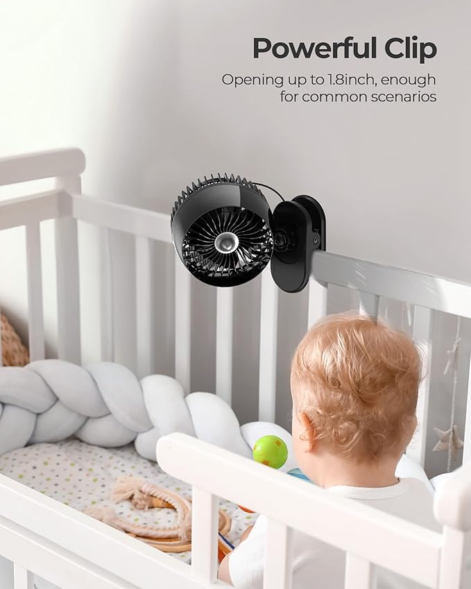 USB Clip on Fan, Strong Wind Ultra Quiet Small Desk Fan with Strong Clamp, More Than 360° Adjustable, 3 Speeds USB-C Corded
