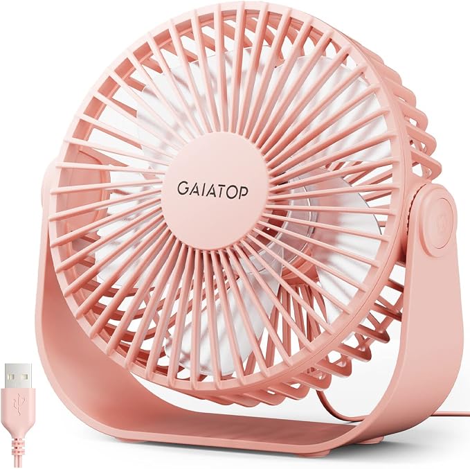 USB Desk Fan, 3 Speeds Strong Airflow, 5.5 Inch Portable 90° Rotate Quiet Cooling, Small Personal Table Fans for Bedroom Home