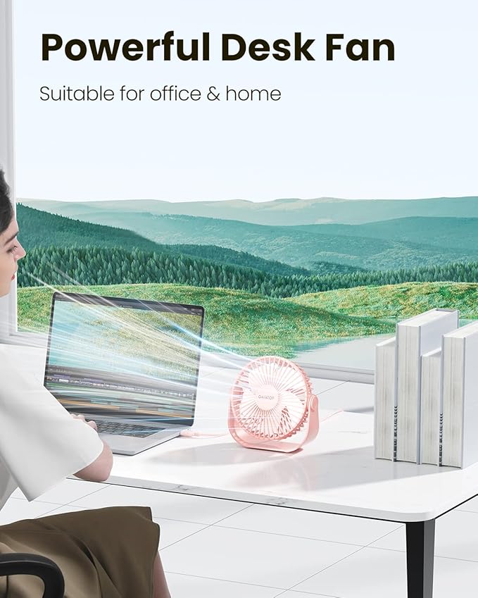 USB Desk Fan, 3 Speeds Strong Airflow, 5.5 Inch Portable 90° Rotate Quiet Cooling, Small Personal Table Fans for Bedroom Home