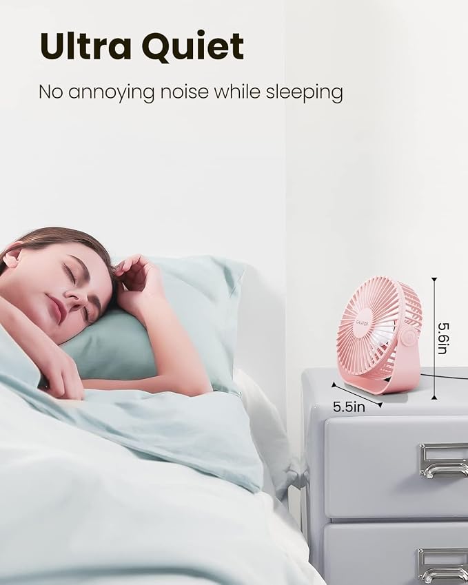 USB Desk Fan, 3 Speeds Strong Airflow, 5.5 Inch Portable 90° Rotate Quiet Cooling, Small Personal Table Fans for Bedroom Home